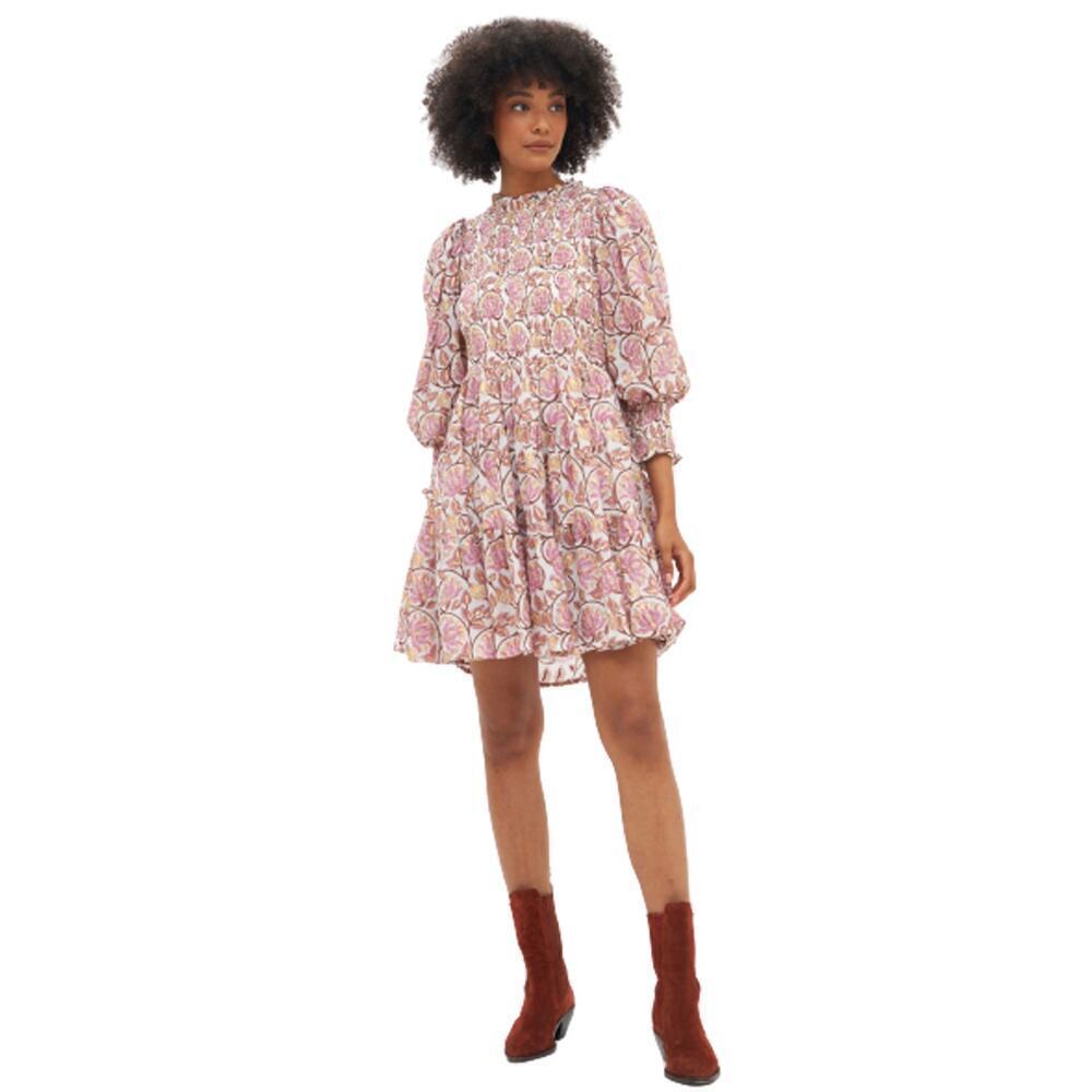 Oliphant Smocked Flirty 3/4 Sleeve Dress Pink Montenegro Size S - Picture 4 of 9